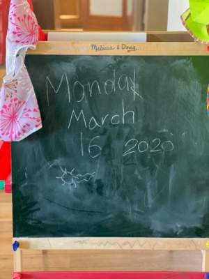blackboard that says March 16, 2020